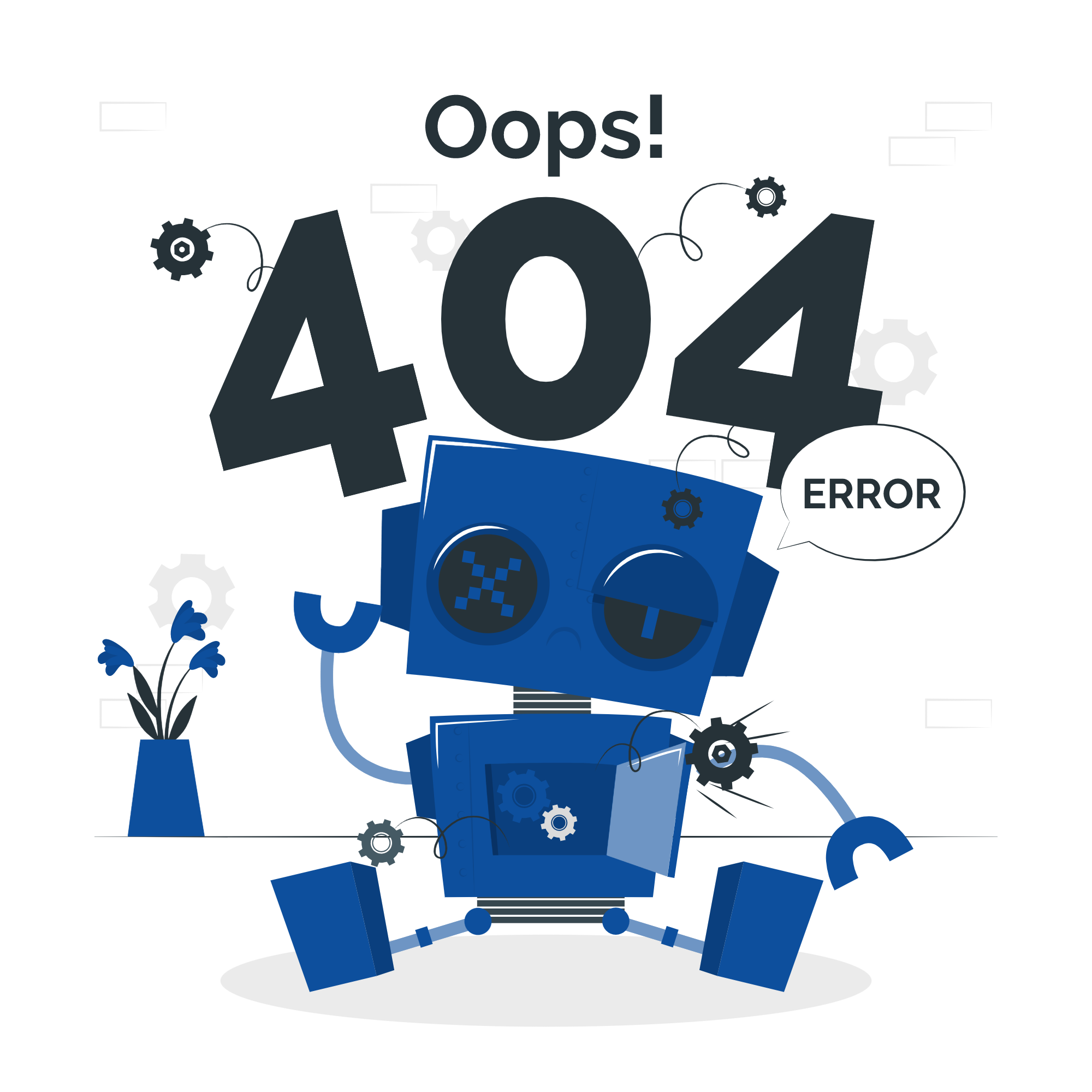 Oops! 404 Error with a broken robot-cuate